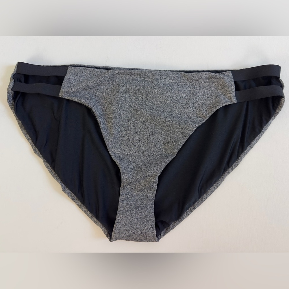 CALIA Heather Gray with Black Strappy Hip High Leg Bikini Bottom XL